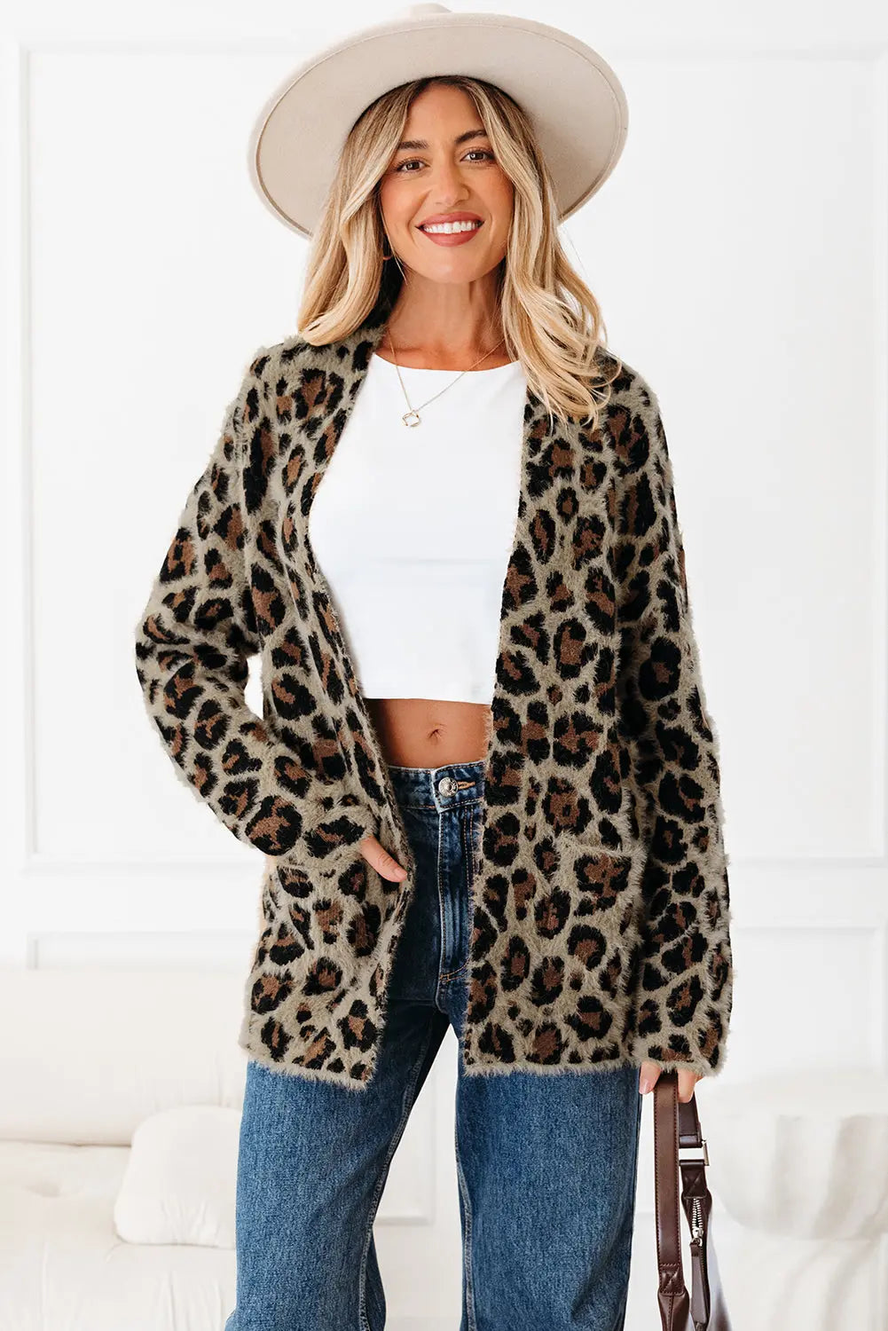 Brown Leopard Open Casual Cardigan - eAura