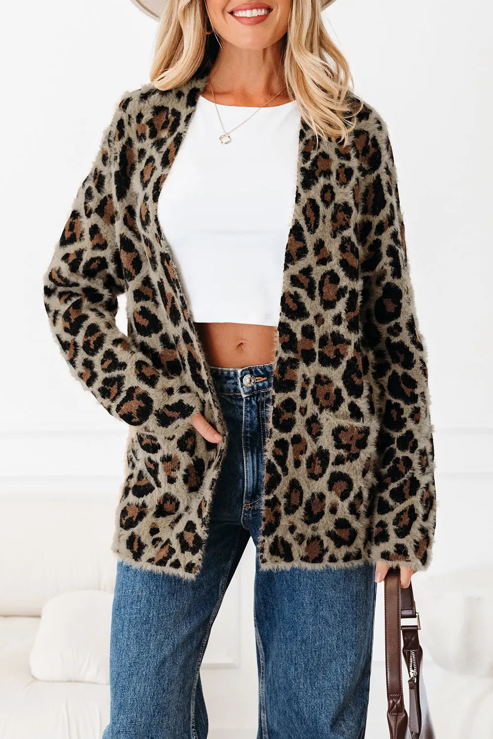 Brown Leopard Open Casual Cardigan - eAura