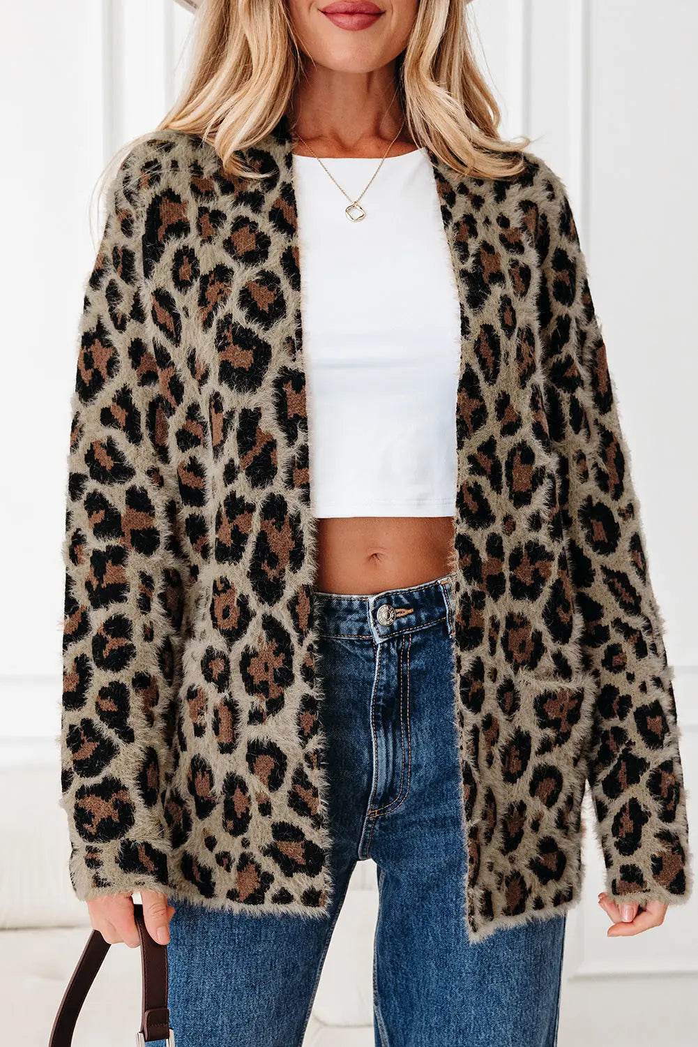 Brown Leopard Open Casual Cardigan - eAura