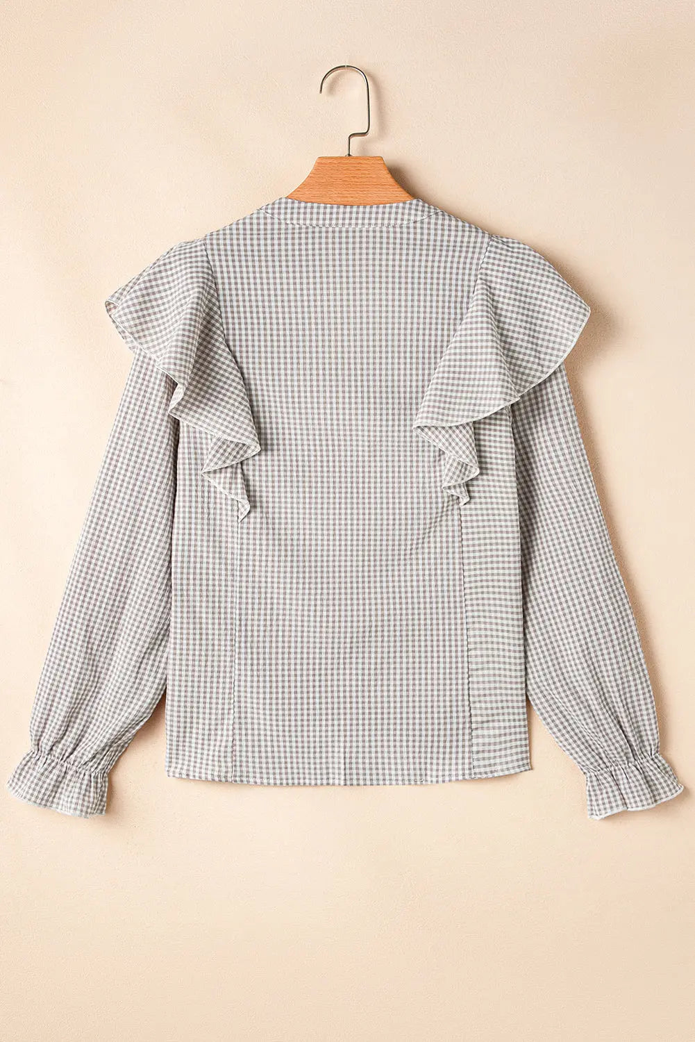 Brown Plaid Flounce Sleeve Notched Neck Ruffled Shirt Beagle Boutique Fashion Outlet