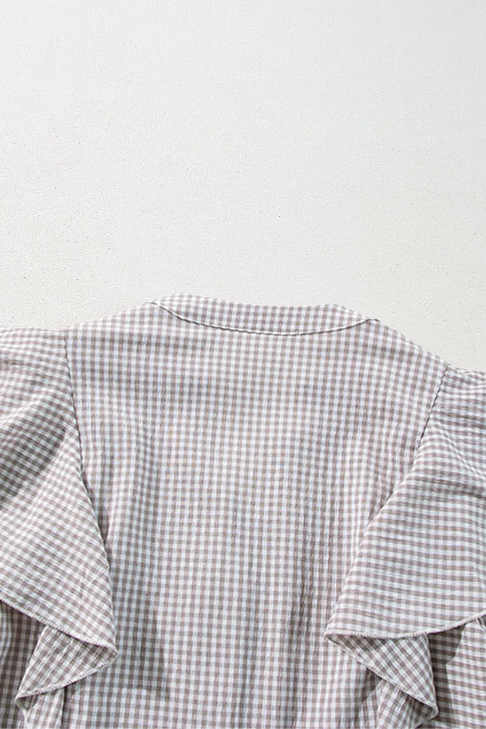 Brown Plaid Flounce Sleeve Notched Neck Ruffled Shirt Beagle Boutique Fashion Outlet
