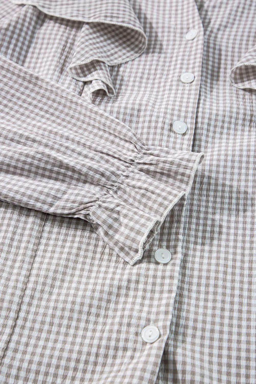 Brown Plaid Flounce Sleeve Notched Neck Ruffled Shirt Beagle Boutique Fashion Outlet