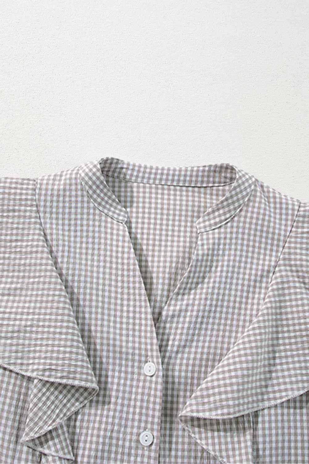 Brown Plaid Flounce Sleeve Notched Neck Ruffled Shirt Beagle Boutique Fashion Outlet