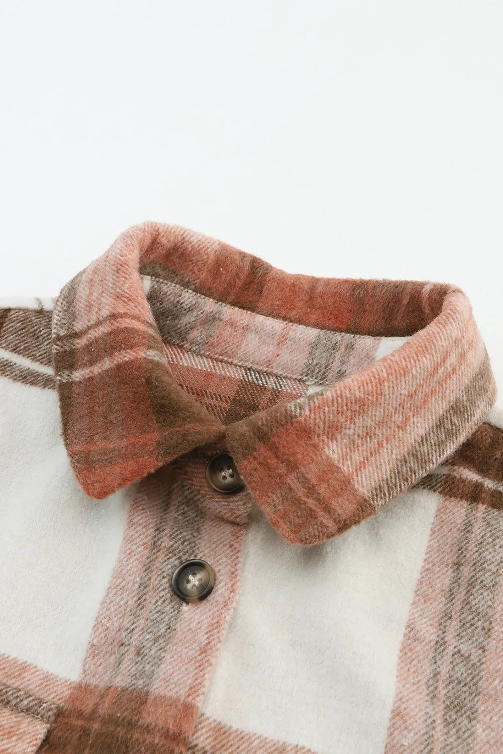Brown Plaid Print Flap Pockets Long Shacket eAura