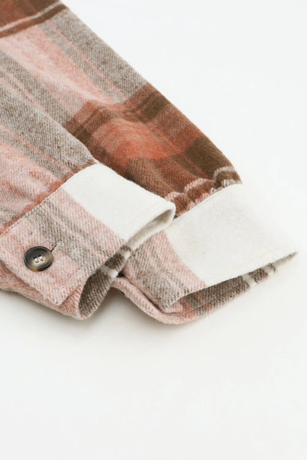 Brown Plaid Print Flap Pockets Long Shacket eAura