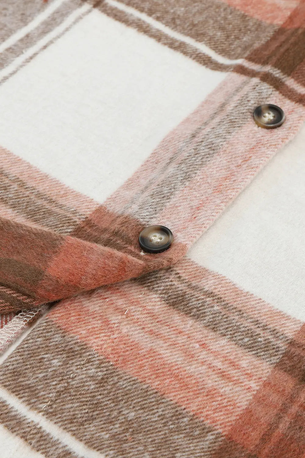 Brown Plaid Print Flap Pockets Long Shacket eAura