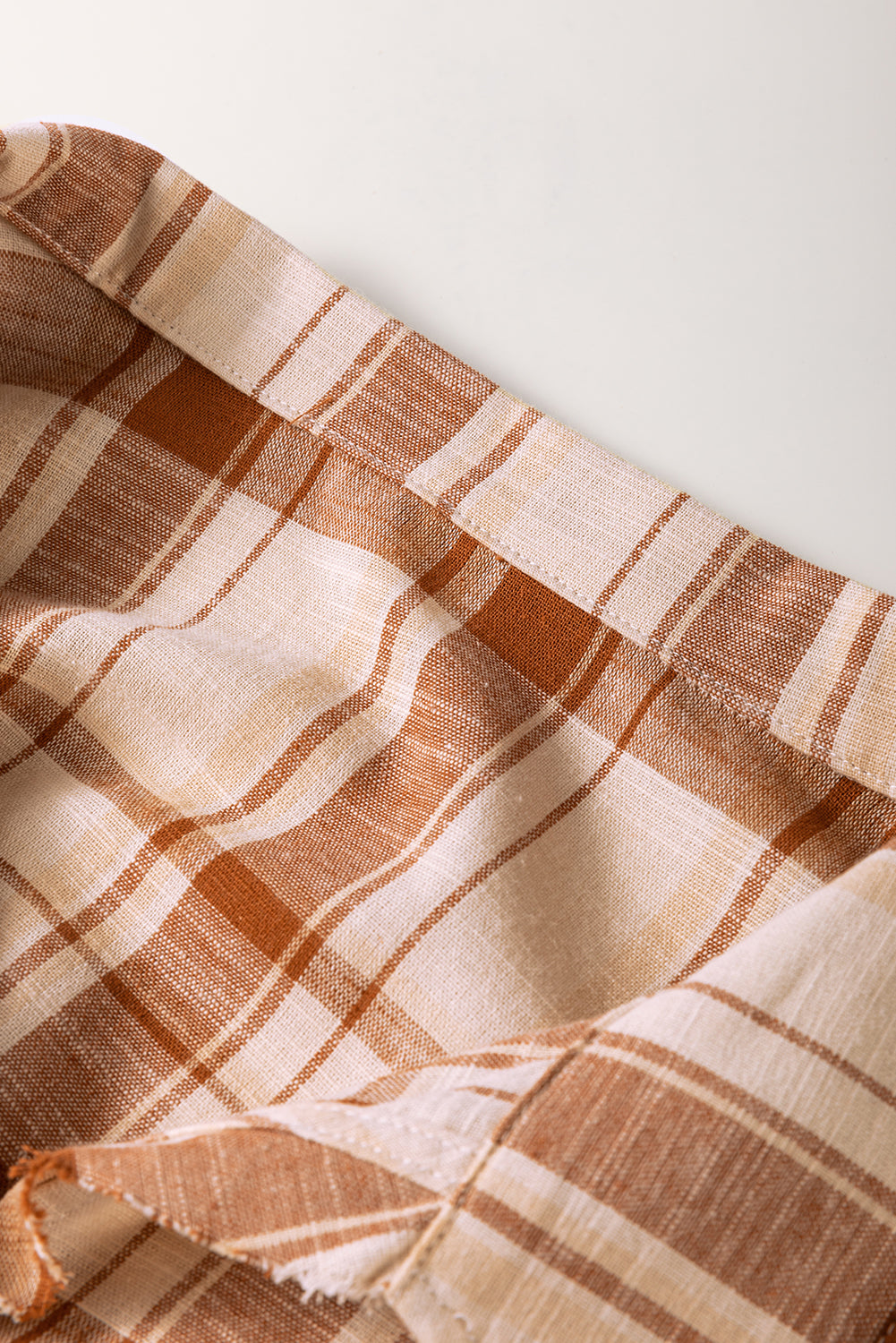 Brown Plaid Print Side Pockets Frilled Babydoll Mini Dress - eAura