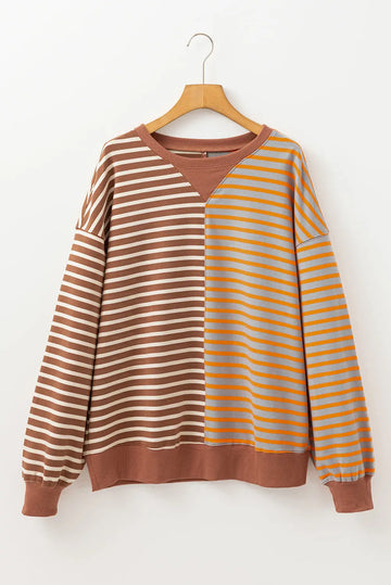 Shop Striped Colourblock Drop Shoulder Oversize Sweatshirt at eAura