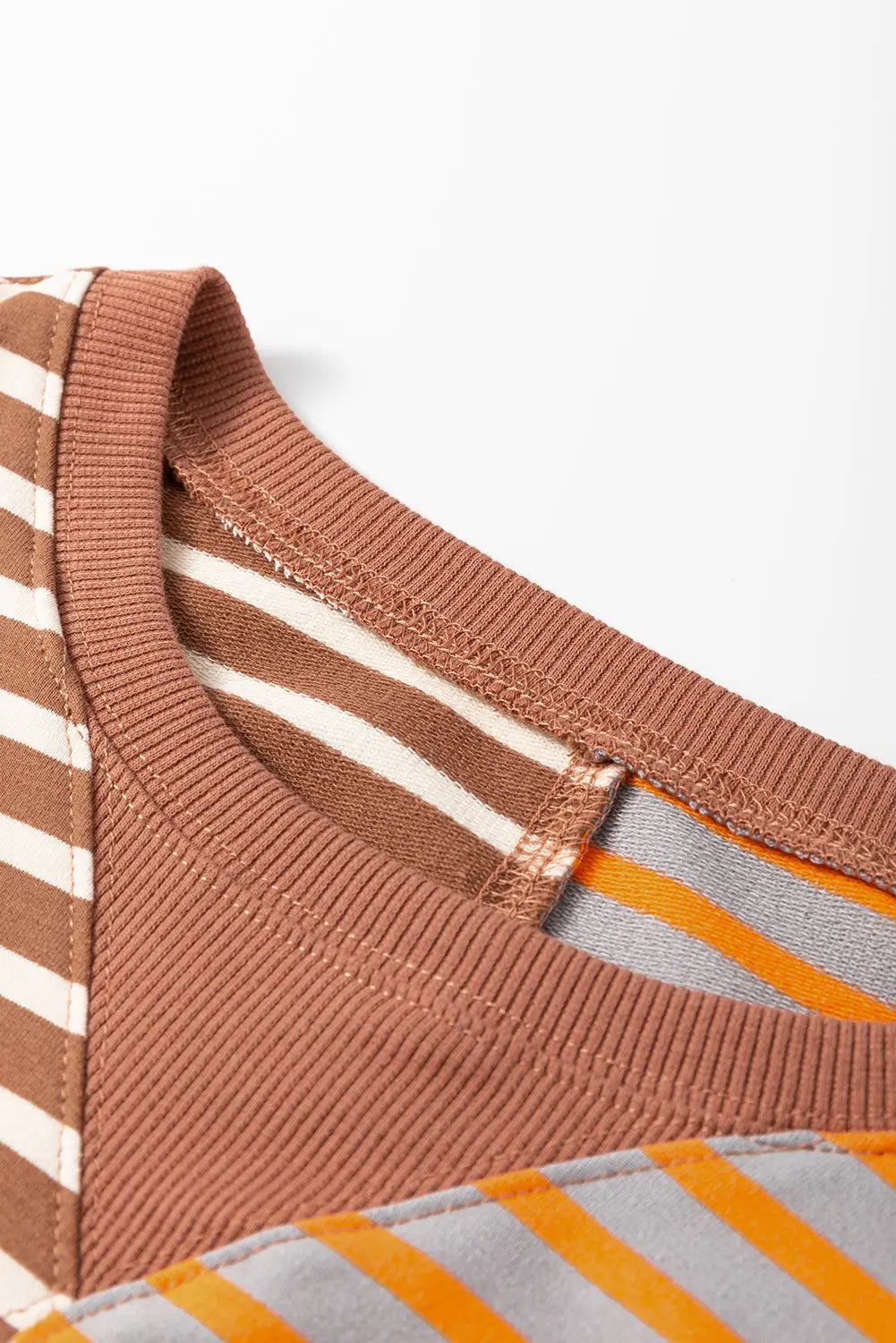Brown Stripe Casual Stripe Colourblock Drop Shoulder Oversize Sweatshirt - BB Fashion Outlet