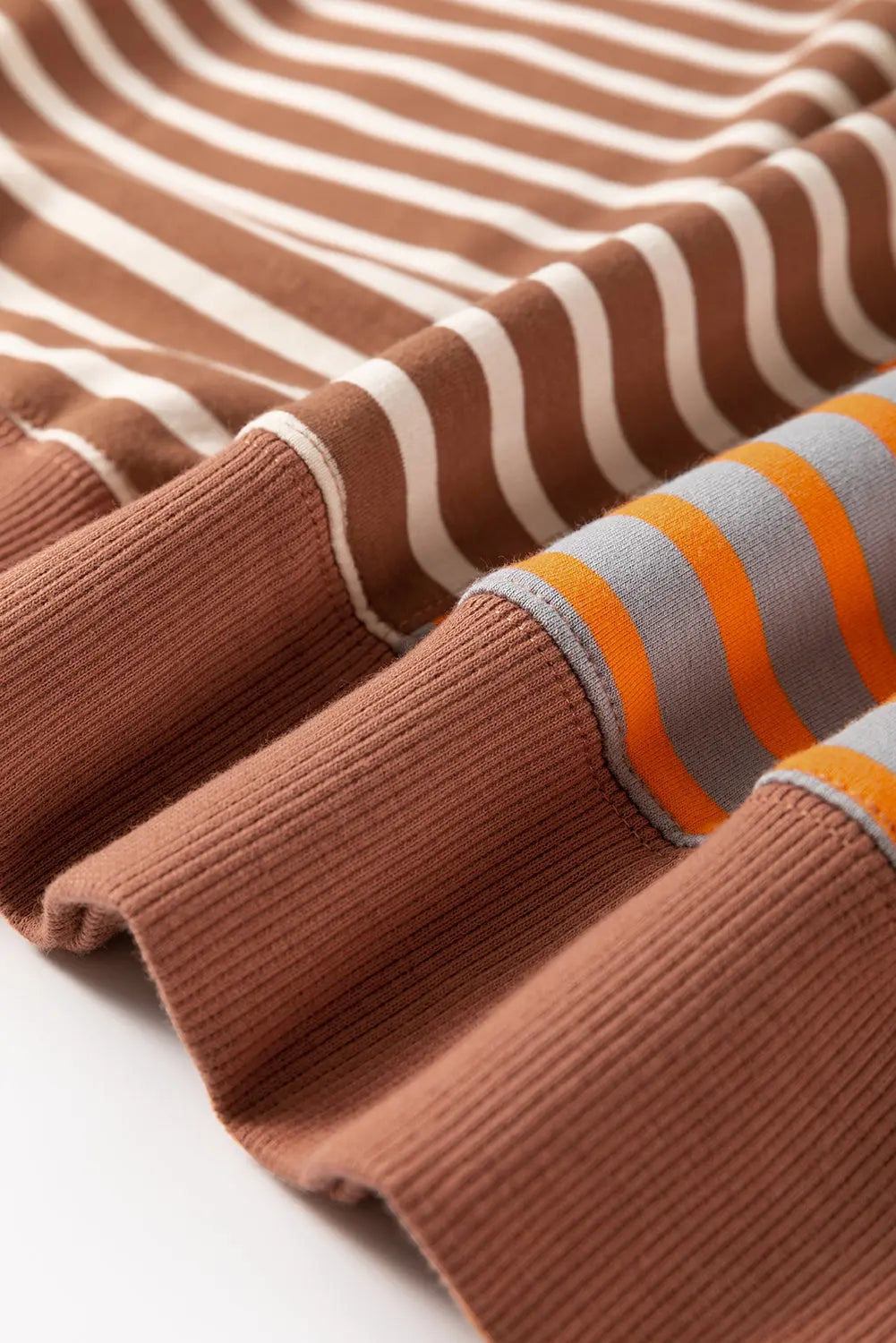Brown Stripe Casual Stripe Colourblock Drop Shoulder Oversize Sweatshirt - BB Fashion Outlet