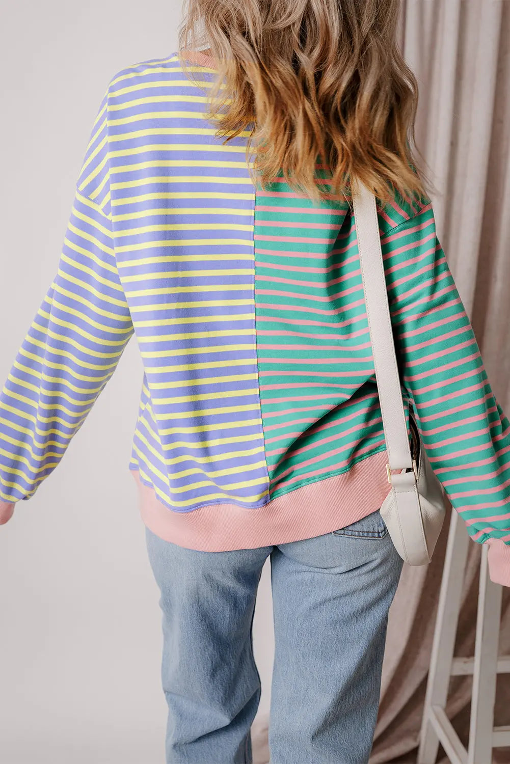 Brown Stripe Casual Stripe Colourblock Drop Shoulder Oversize Sweatshirt - BB Fashion Outlet