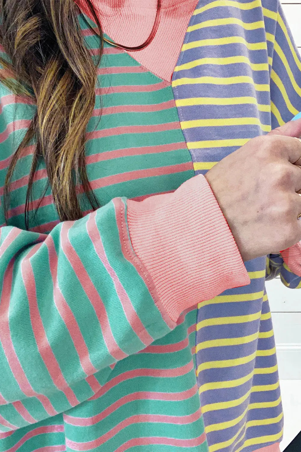 Brown Stripe Casual Stripe Colourblock Drop Shoulder Oversize Sweatshirt - BB Fashion Outlet