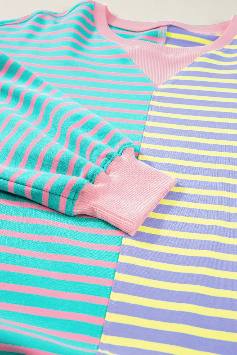 Brown Stripe Casual Stripe Colourblock Drop Shoulder Oversize Sweatshirt - BB Fashion Outlet