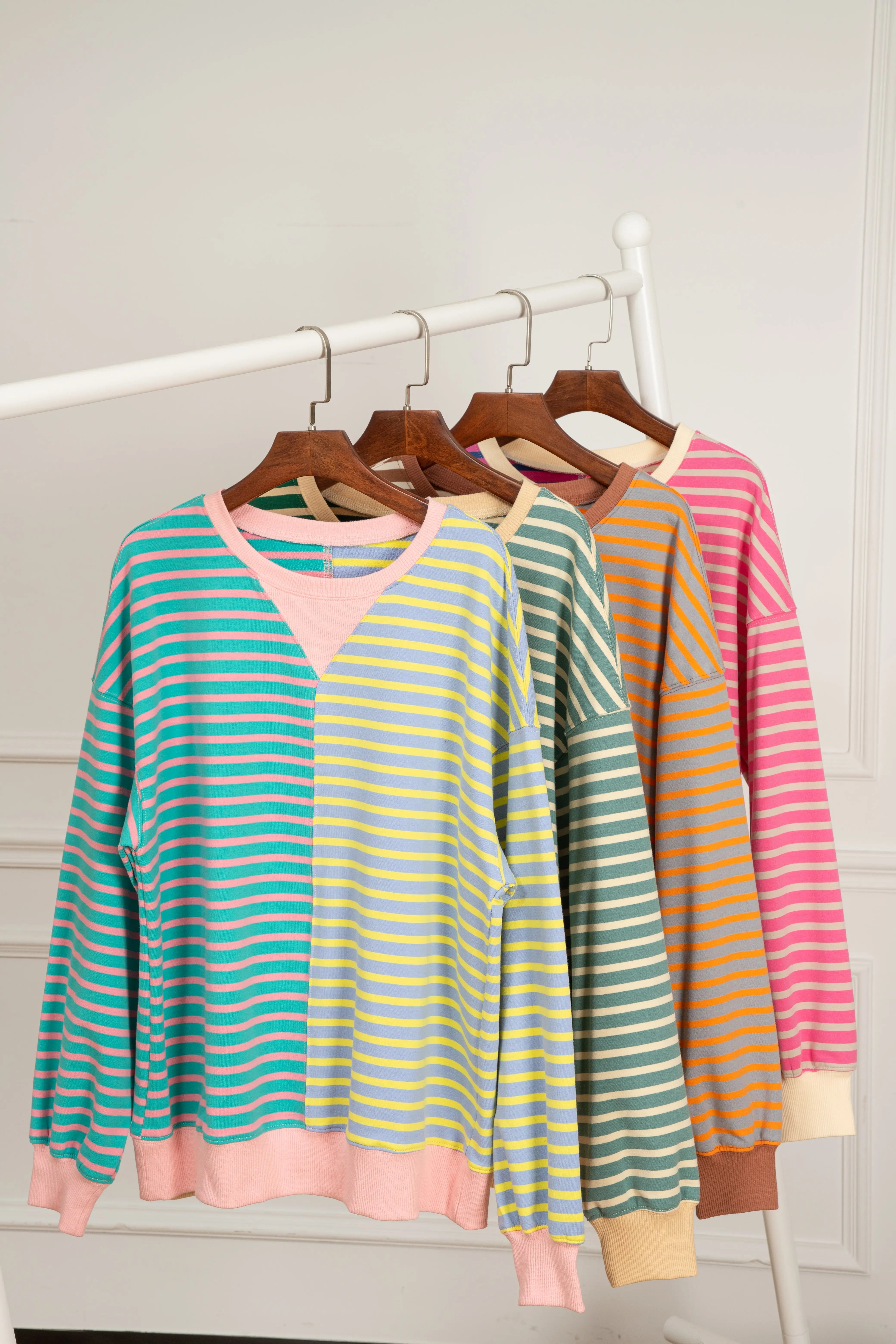 Brown Stripe Casual Stripe Colourblock Drop Shoulder Oversize Sweatshirt - BB Fashion Outlet