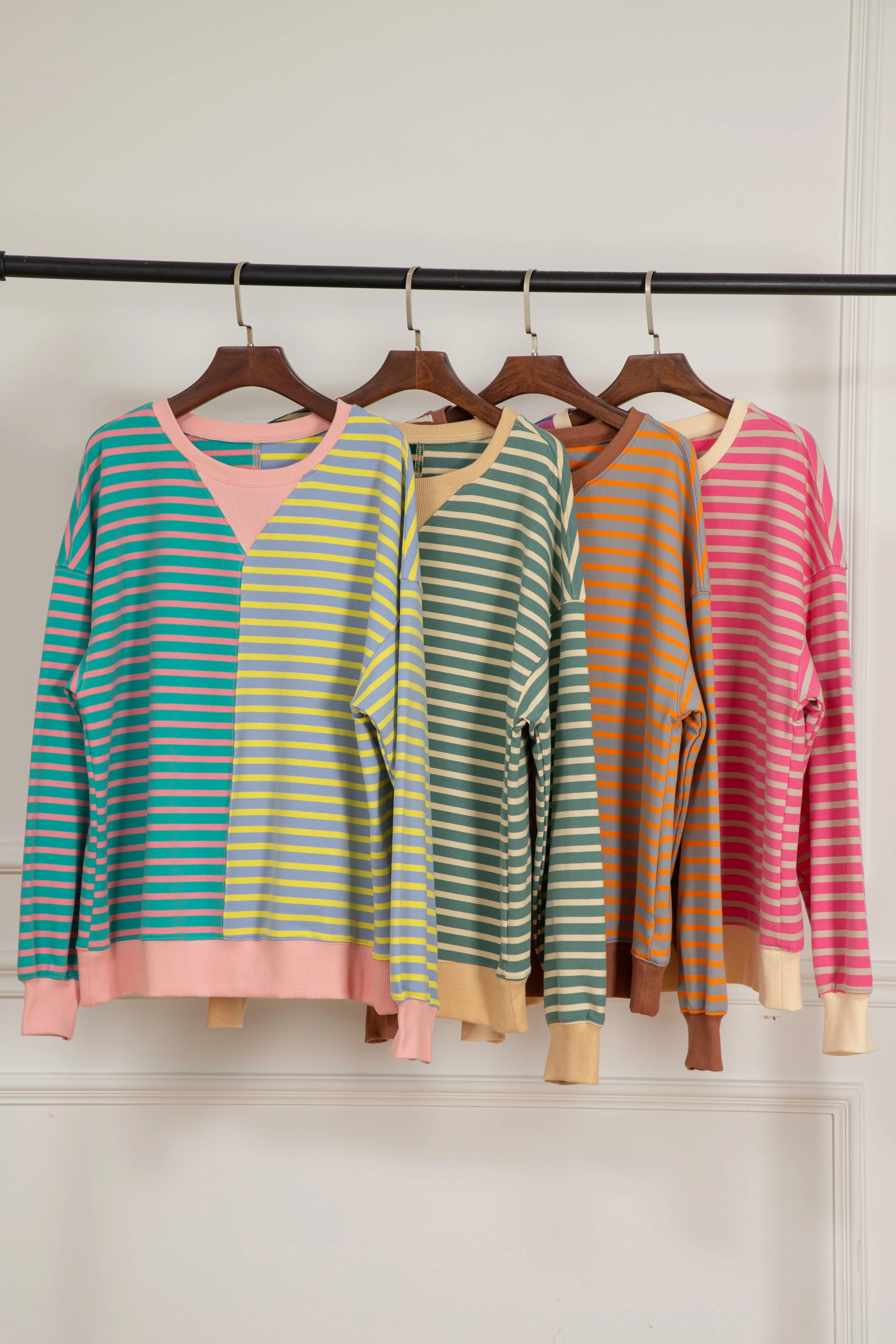 Brown Stripe Casual Stripe Colourblock Drop Shoulder Oversize Sweatshirt - BB Fashion Outlet