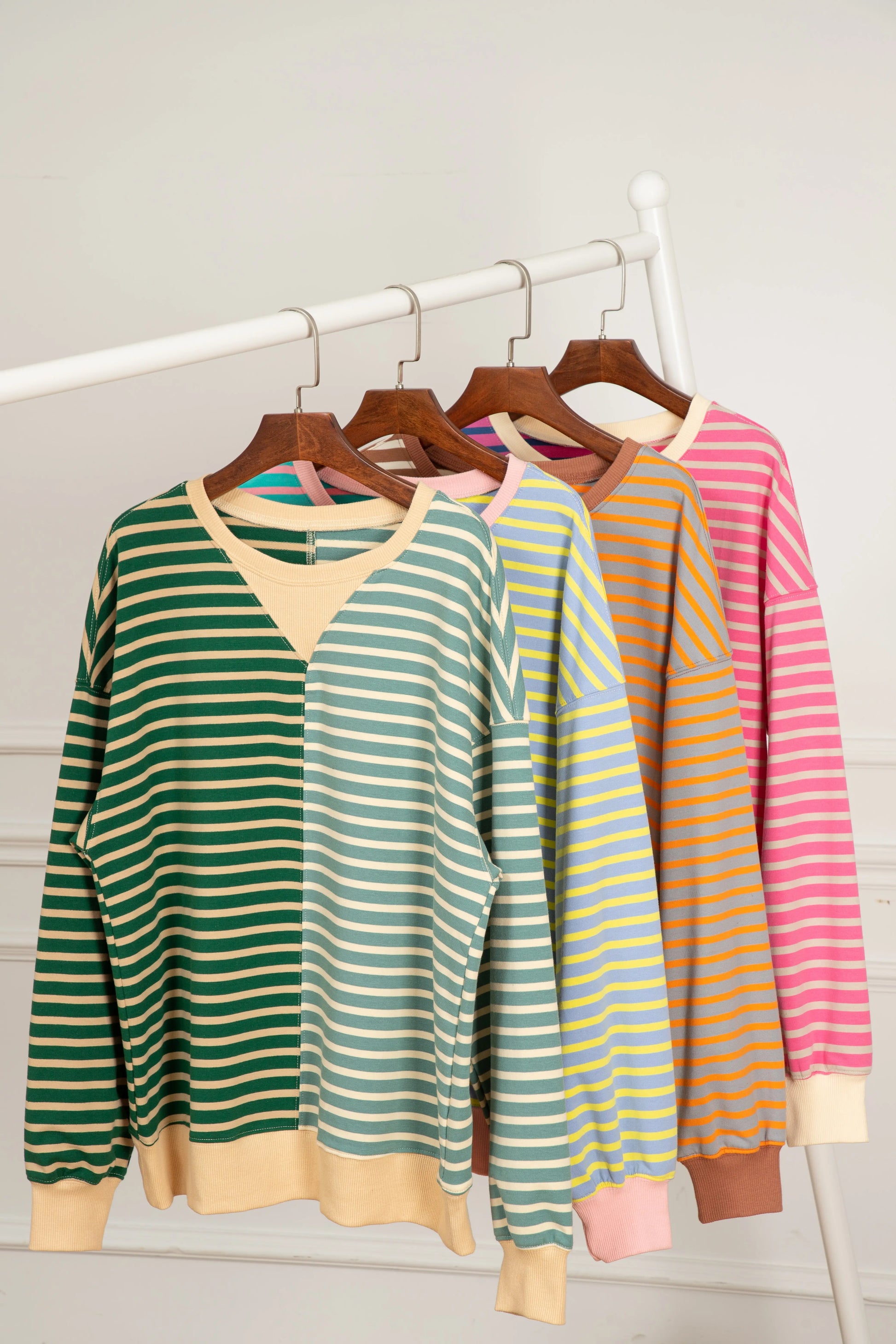 Brown Stripe Casual Stripe Colourblock Drop Shoulder Oversize Sweatshirt - BB Fashion Outlet