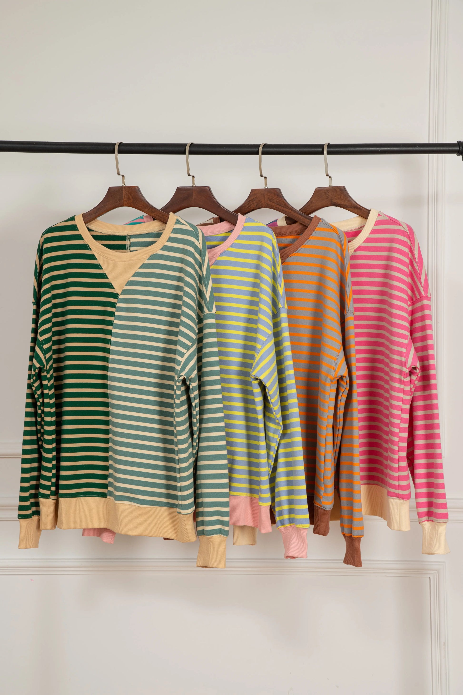 Brown Stripe Casual Stripe Colourblock Drop Shoulder Oversize Sweatshirt - BB Fashion Outlet