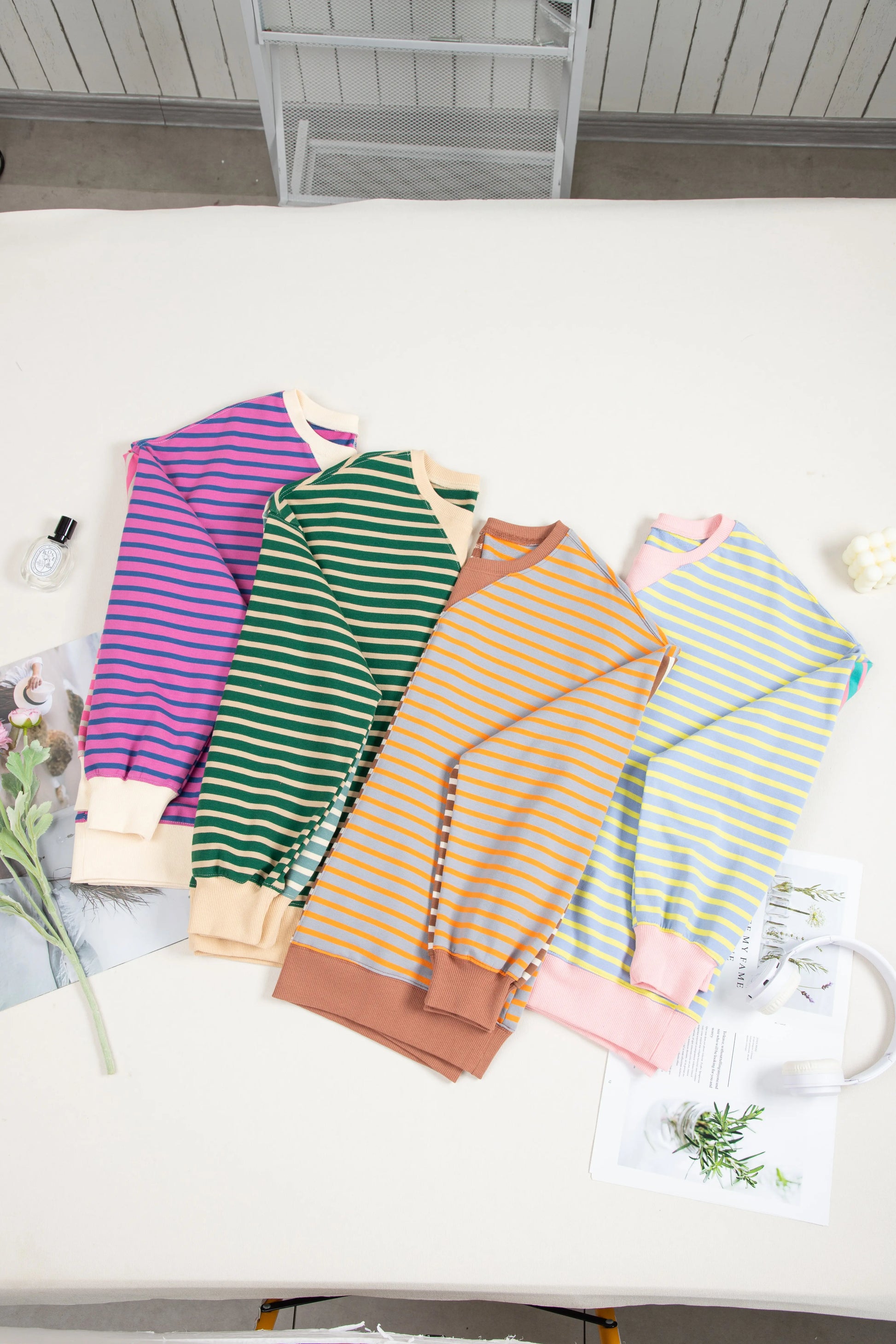 Brown Stripe Casual Stripe Colourblock Drop Shoulder Oversize Sweatshirt - BB Fashion Outlet