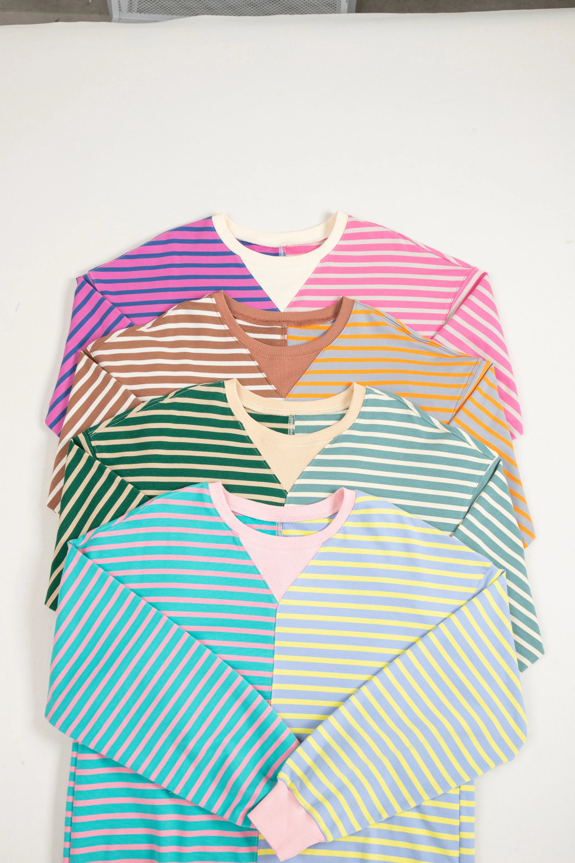 Brown Stripe Casual Stripe Colourblock Drop Shoulder Oversize Sweatshirt - BB Fashion Outlet