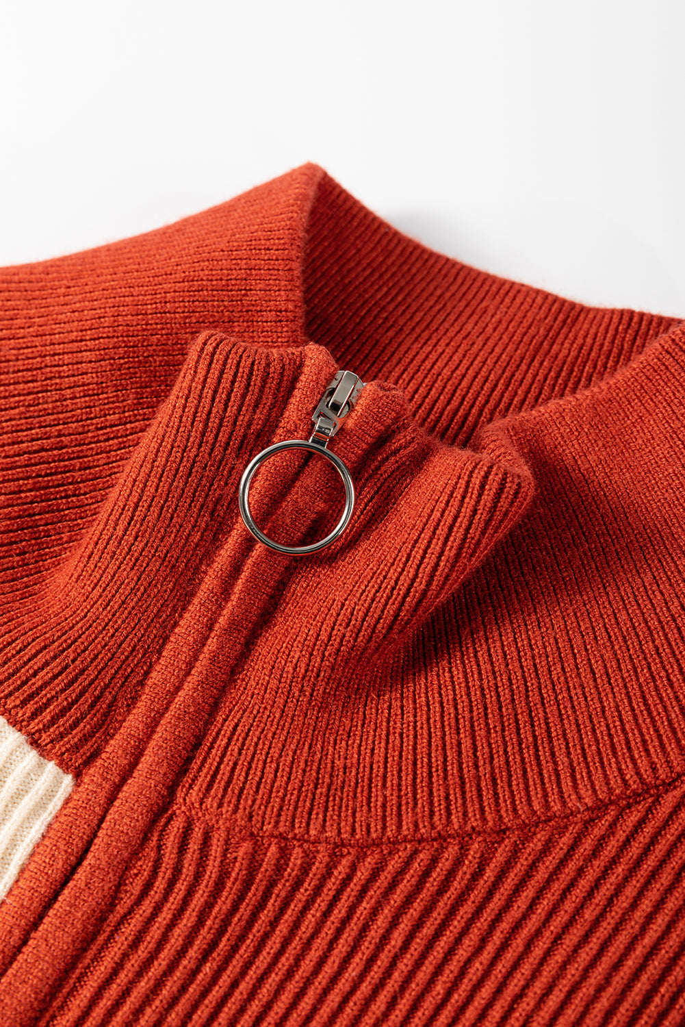 Brown Stripe Colour Block Quarter Zip Collar Short Sleeve Sweater Dress - eAura