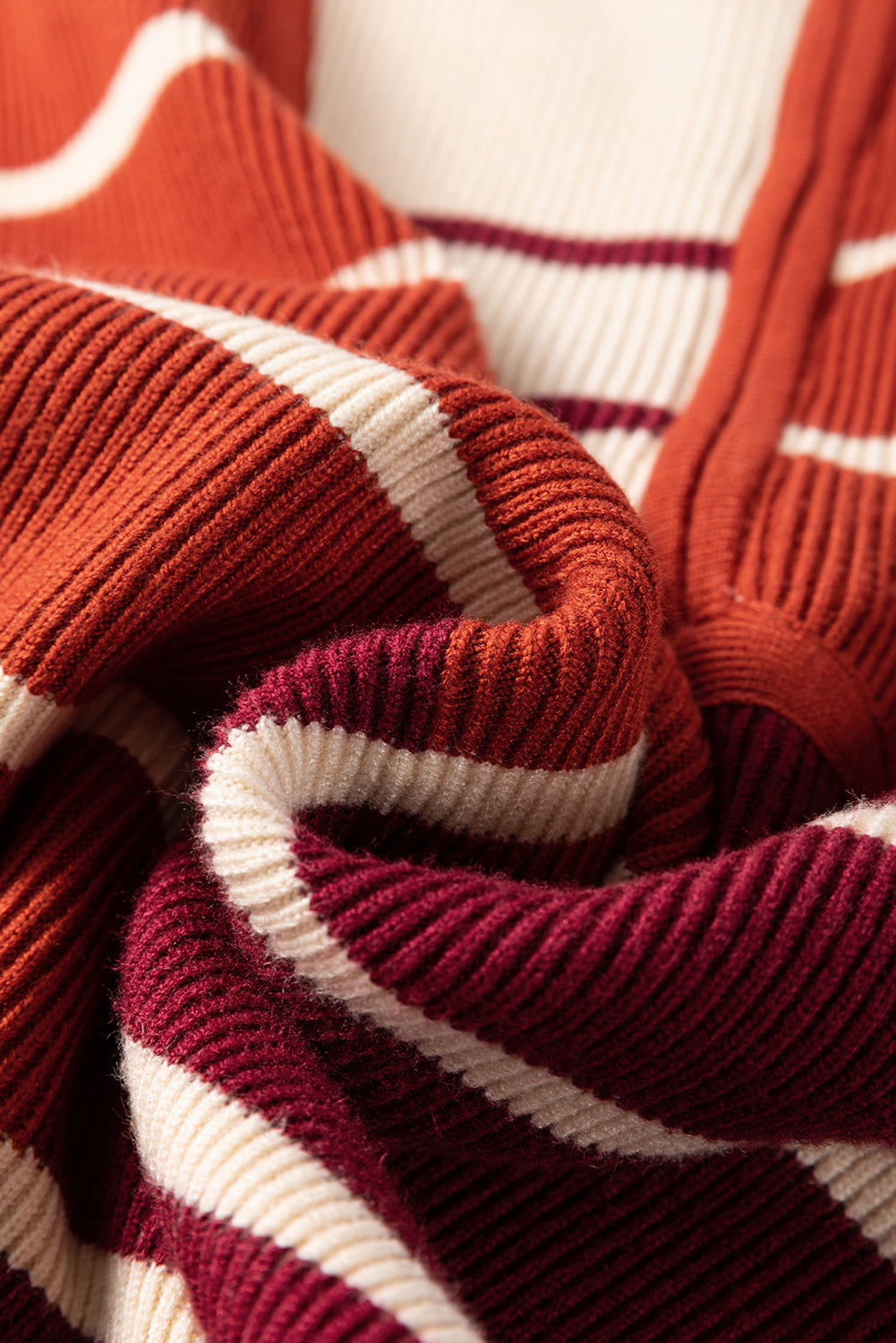 Brown Stripe Colour Block Quarter Zip Collar Short Sleeve Sweater Dress - eAura