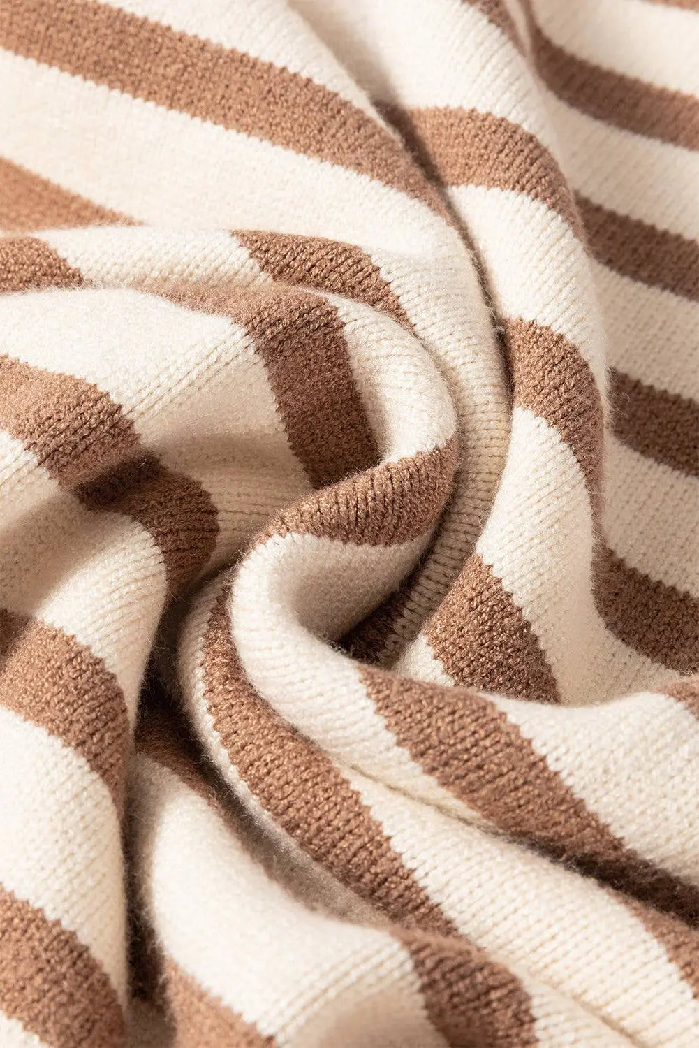 Brown Stripe Colourblock Bishop Sleeve Turtleneck Sweater - BB Fashion Outlet
