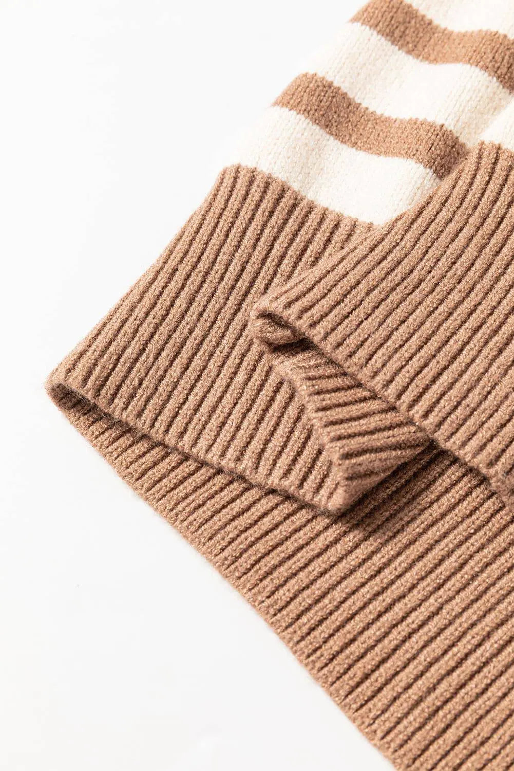 Brown Stripe Colourblock Bishop Sleeve Turtleneck Sweater - BB Fashion Outlet