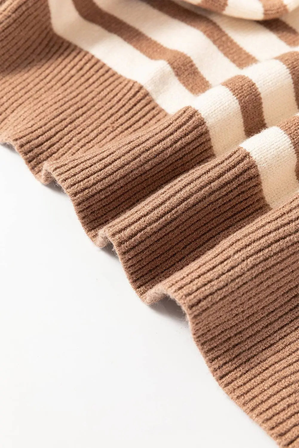 Brown Stripe Colourblock Bishop Sleeve Turtleneck Sweater - BB Fashion Outlet