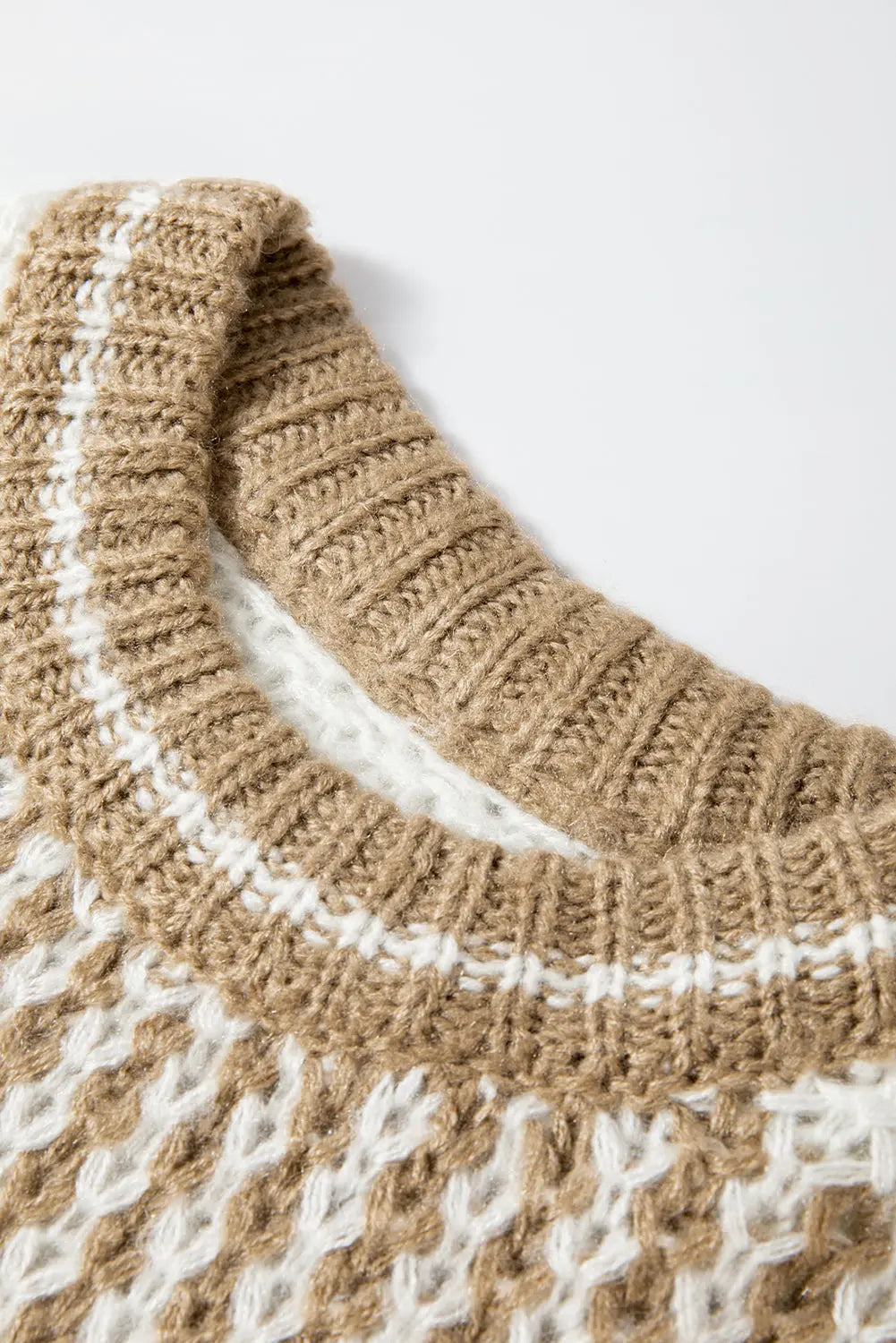 Brown Stripe Drop Shoulder Round Neck Loose Sweater Beagle Boutique Fashion Outlet