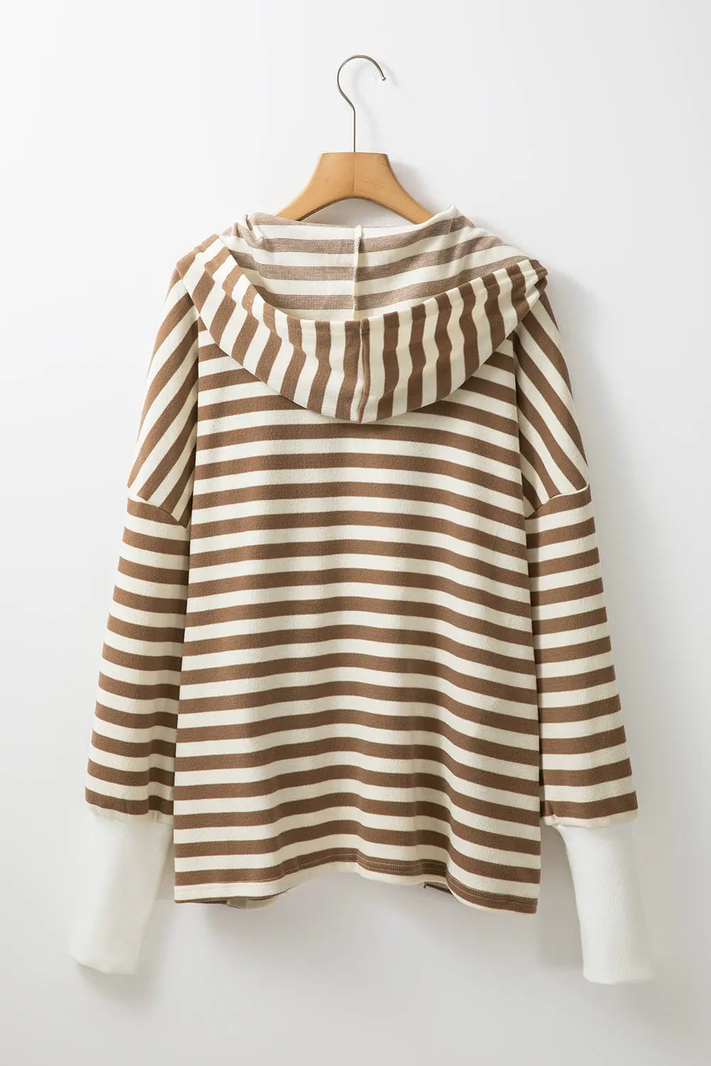 Brown Stripe Quarter Buttons Drop Sleeve Plus Size Hoodie Beagle Boutique Fashion Outlet