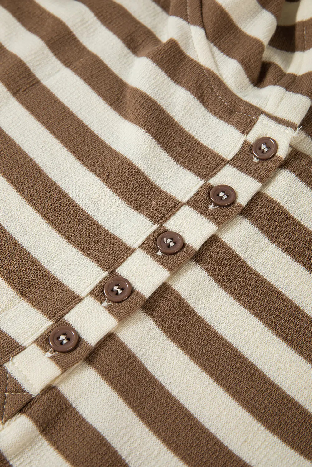 Brown Stripe Quarter Buttons Drop Sleeve Plus Size Hoodie Beagle Boutique Fashion Outlet