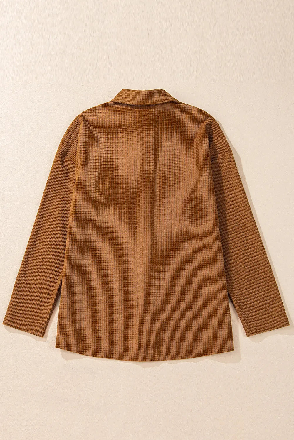 Brown Textured Flap Pocket Drop Shoulder Shacket Beagle Boutique Fashion Outlet