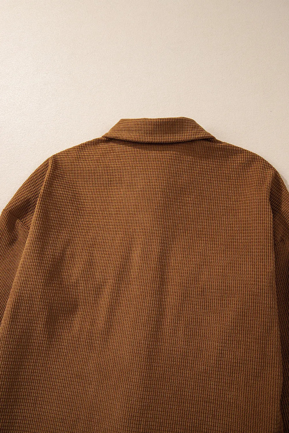 Brown Textured Flap Pocket Drop Shoulder Shacket Beagle Boutique Fashion Outlet
