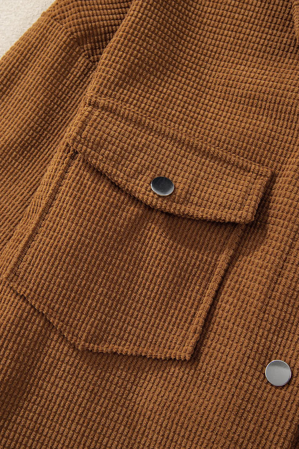Brown Textured Flap Pocket Drop Shoulder Shacket Beagle Boutique Fashion Outlet