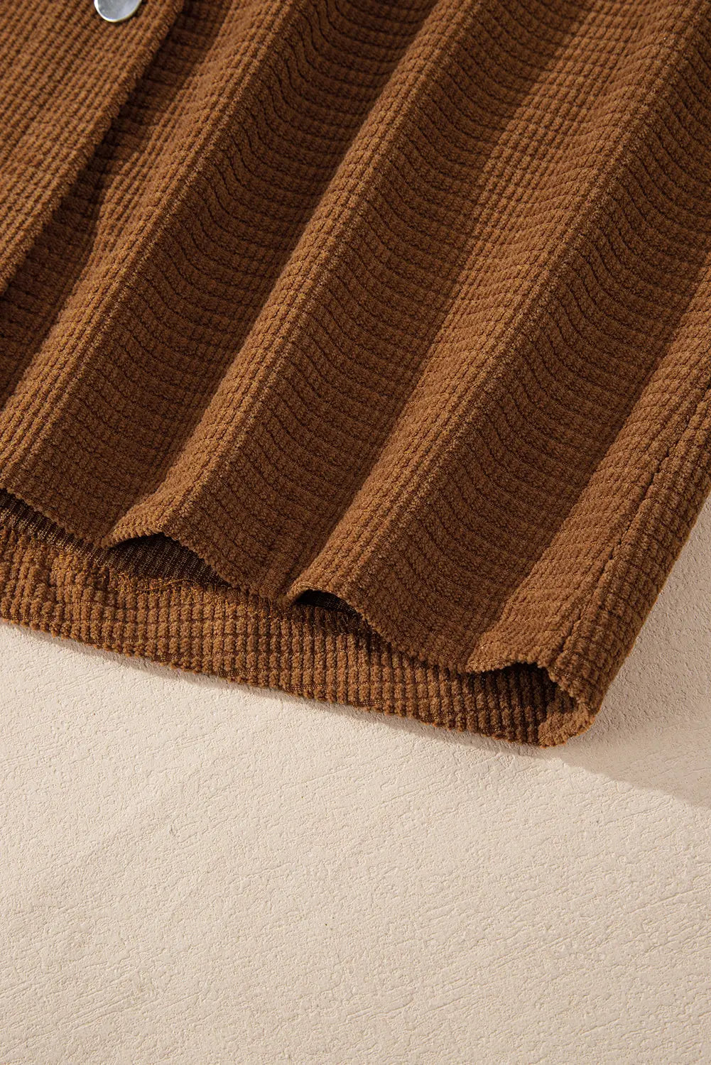 Brown Textured Flap Pocket Drop Shoulder Shacket Beagle Boutique Fashion Outlet