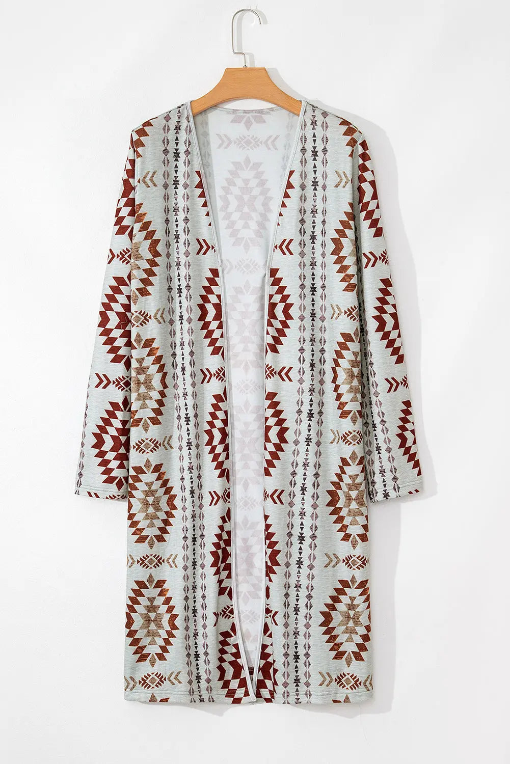 Brown Western Aztec Printed Open Front Long Cardigan Beagle Boutique Fashion Outlet