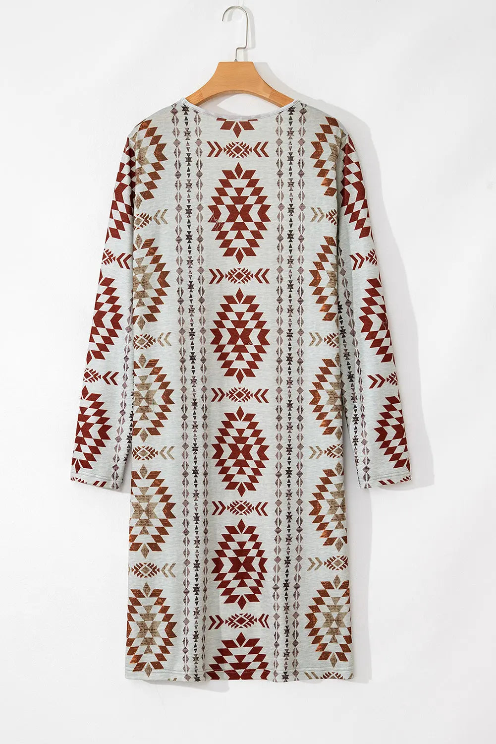 Brown Western Aztec Printed Open Front Long Cardigan Beagle Boutique Fashion Outlet