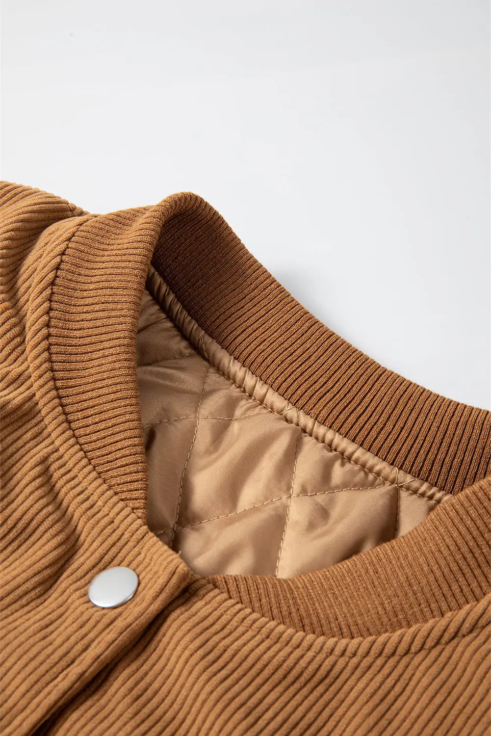 Buckskin Corduroy Fleece Patchwork Buttoned Bomber Jacket - eAura