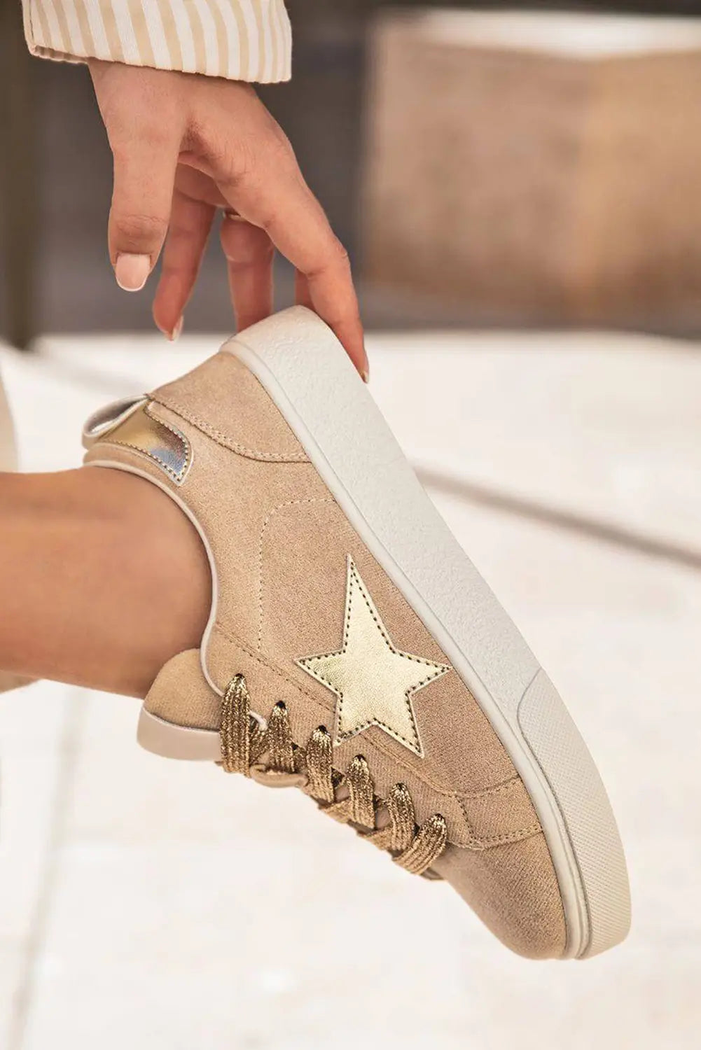 Buckskin Silver Sequin Star Patch Lace Up Trainers - eAura
