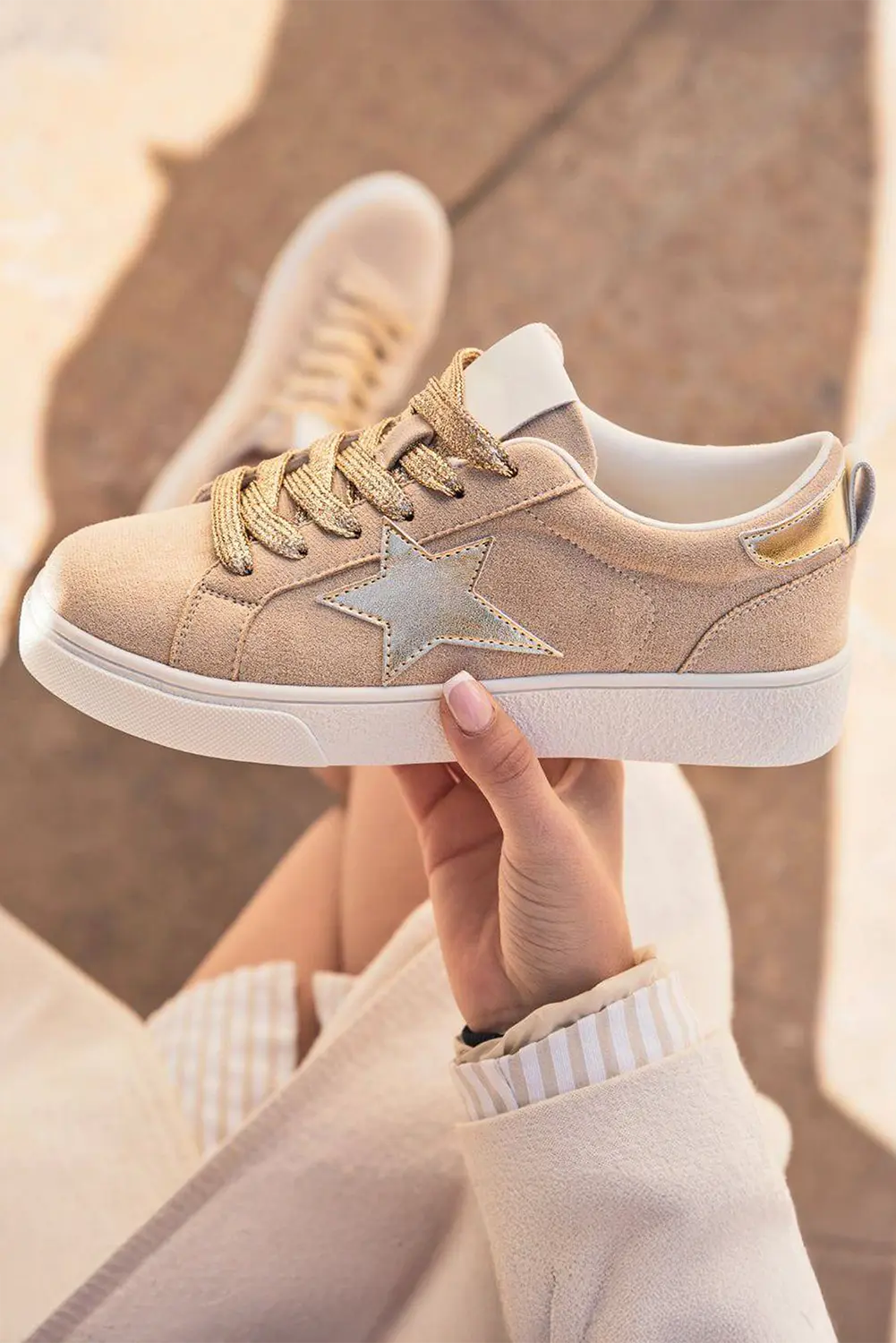 Buckskin Silver Sequin Star Patch Lace Up Trainers - eAura