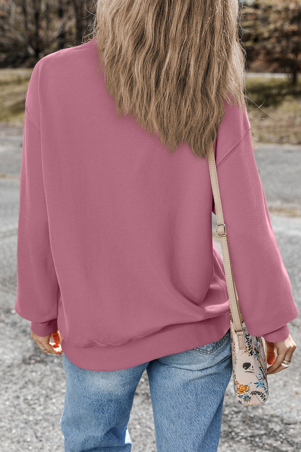 Burgundy Plain Drop Shoulder Crewneck Pullover Sweatshirt - Tops/Sweatshirts & Hoodies