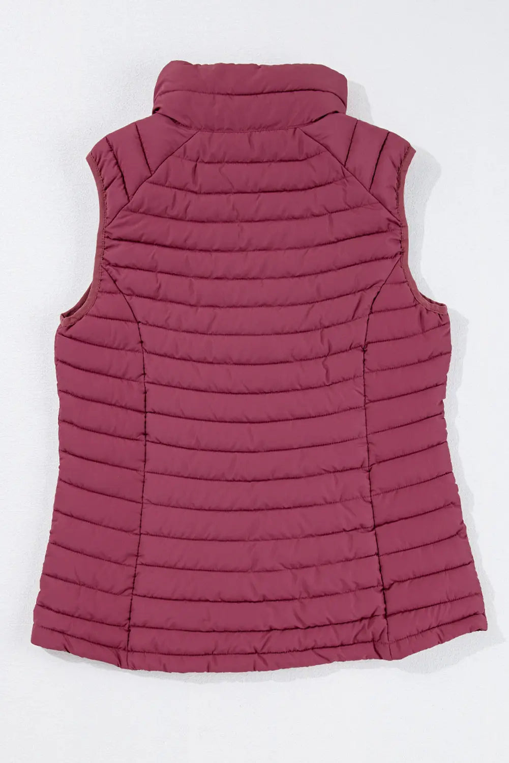 Burgundy Plush Collared Quilted Zipped Puffer Vest - eAura