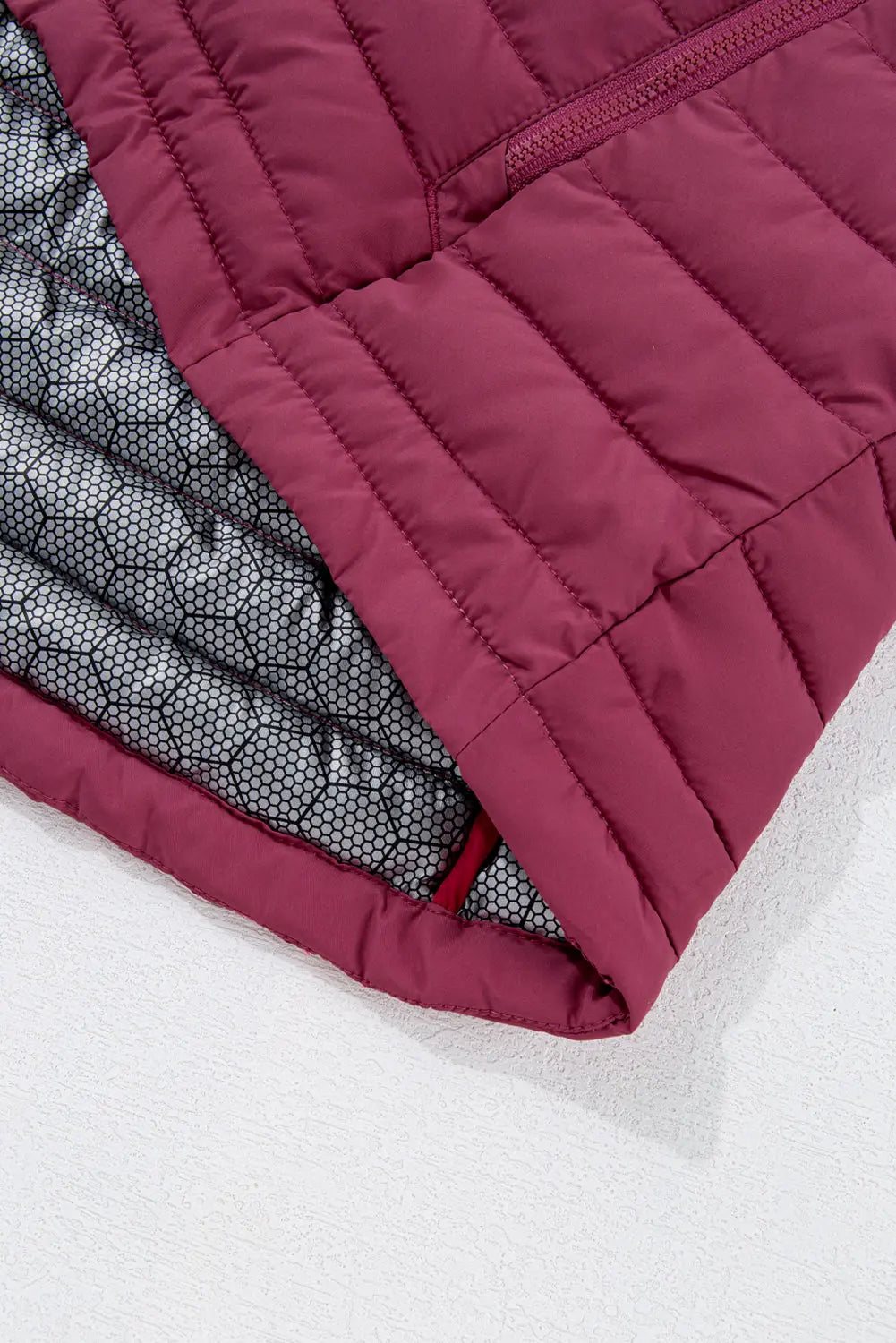 Burgundy Plush Collared Quilted Zipped Puffer Vest - eAura