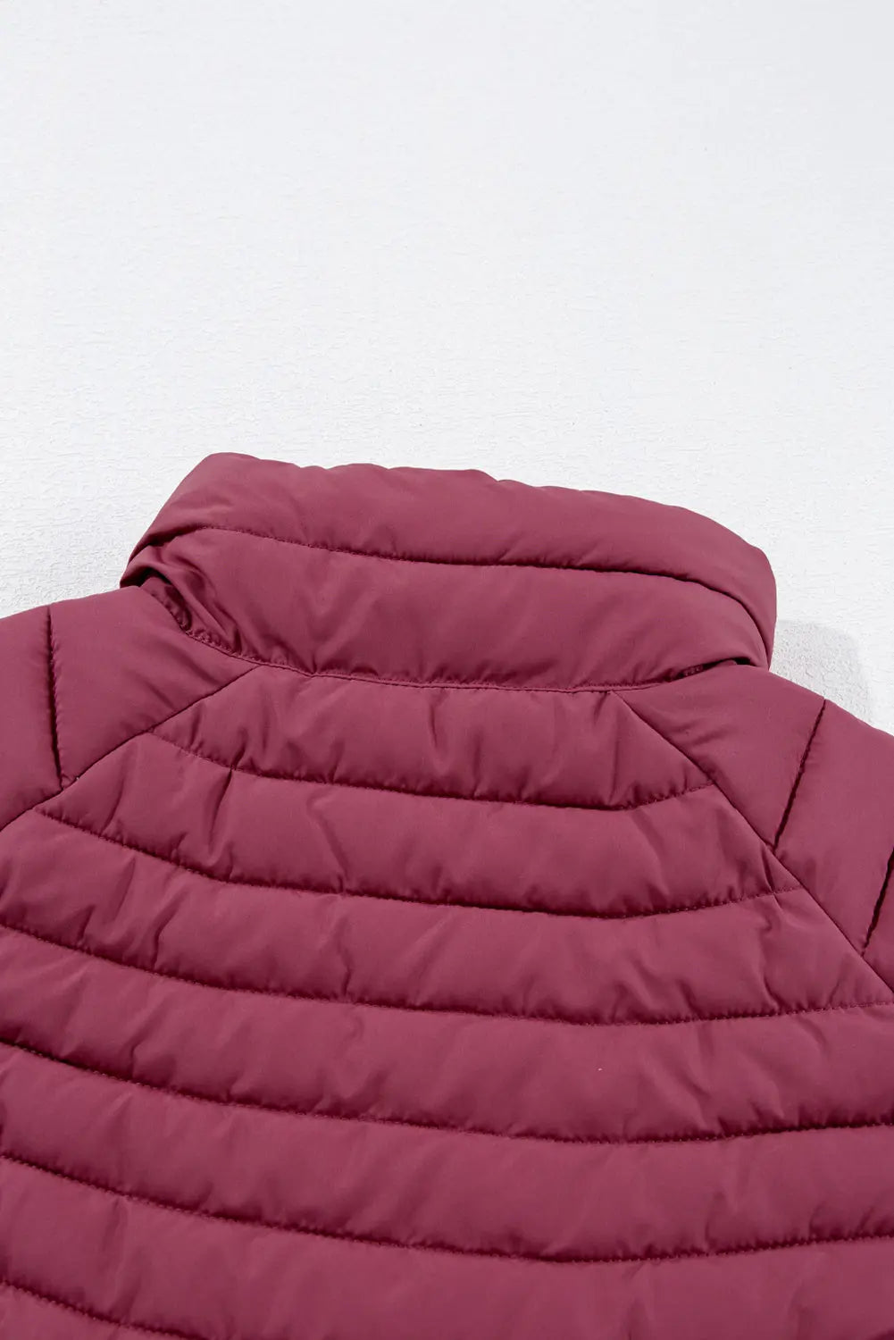 Burgundy Plush Collared Quilted Zipped Puffer Vest - eAura