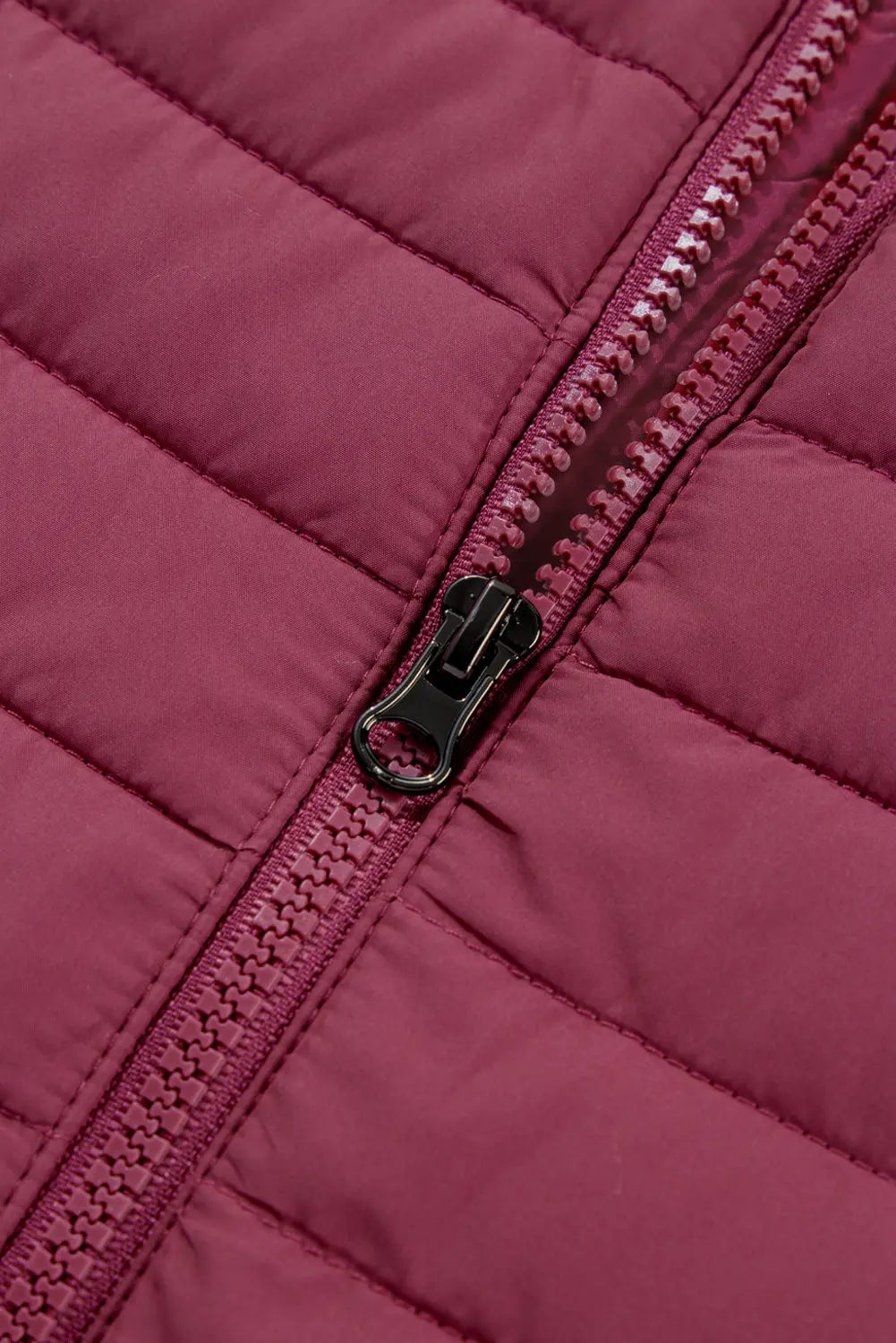 Burgundy Plush Collared Quilted Zipped Puffer Vest - eAura