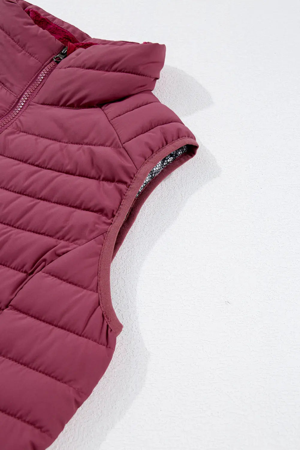 Burgundy Plush Collared Quilted Zipped Puffer Vest - eAura