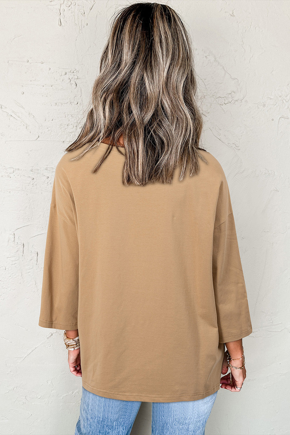 Camel Floral Star Patchwork 3/4 Long Sleeve Top - Tops/Long Tops