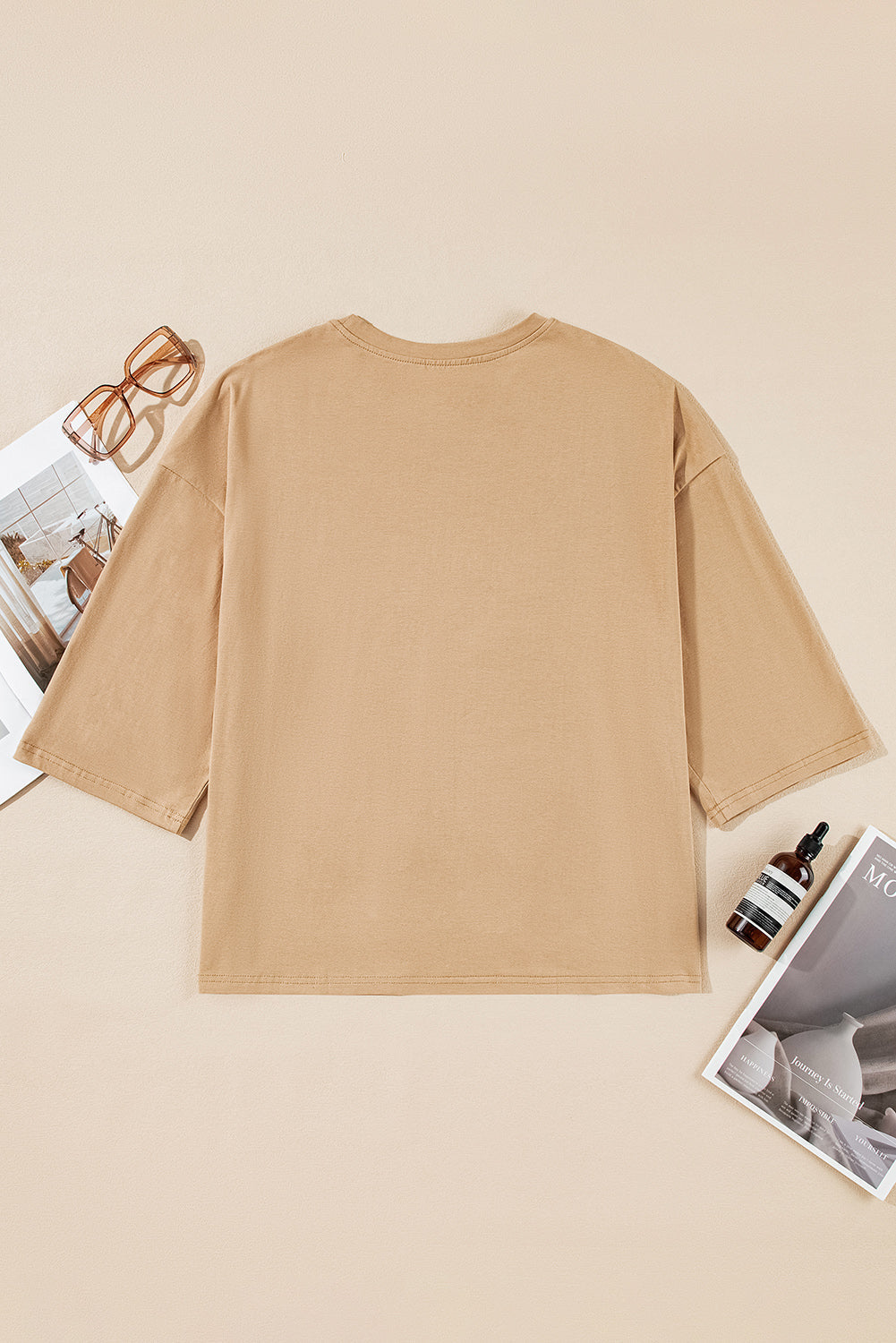 Camel Floral Star Patchwork 3/4 Long Sleeve Top - Tops/Long Tops