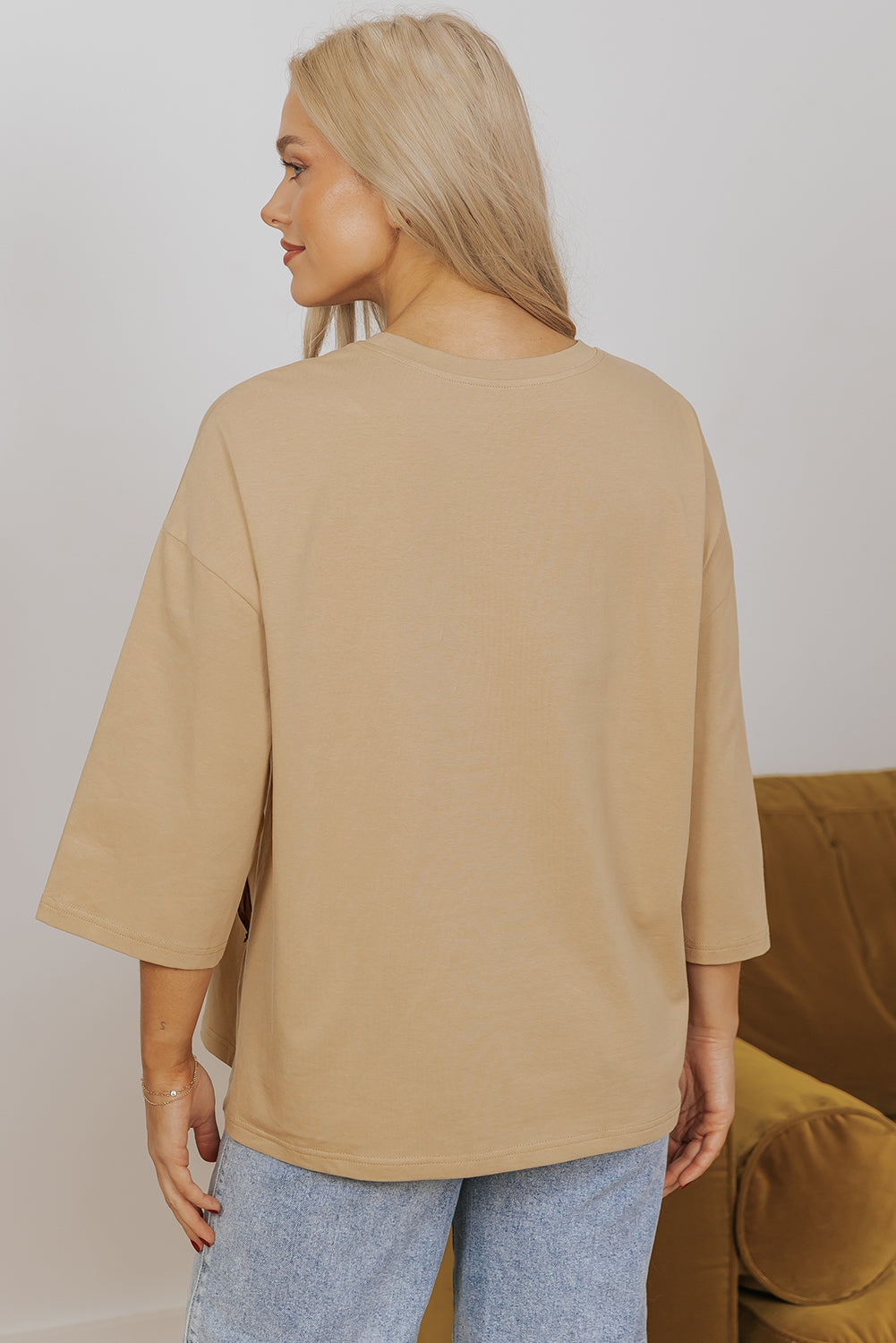 Camel Floral Star Patchwork 3/4 Long Sleeve Top - Tops/Long Tops