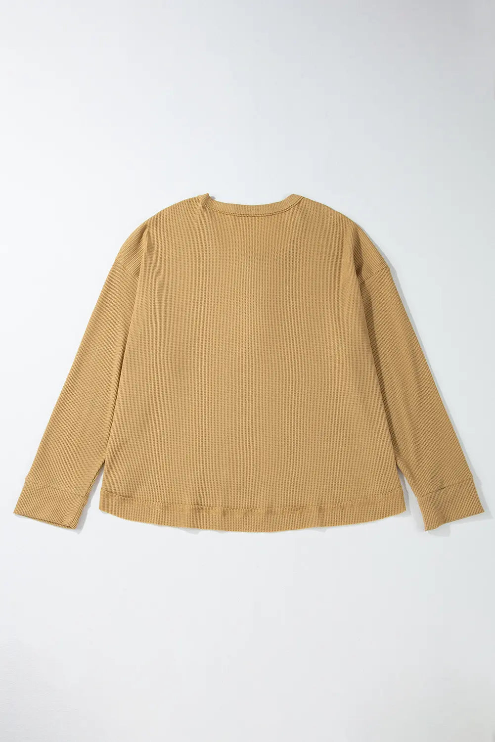 Camel Textured Knit Half Button Drop Shoulder Oversized Top - eAura